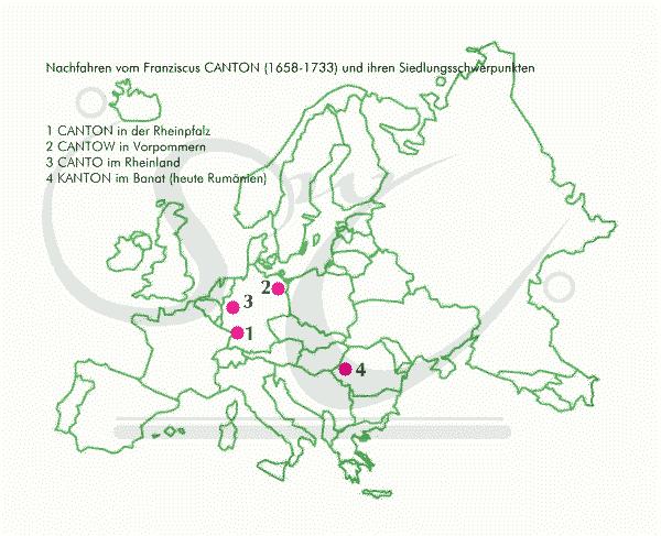 Overview: descendants of Franziscus CANTON in 1658-1733
